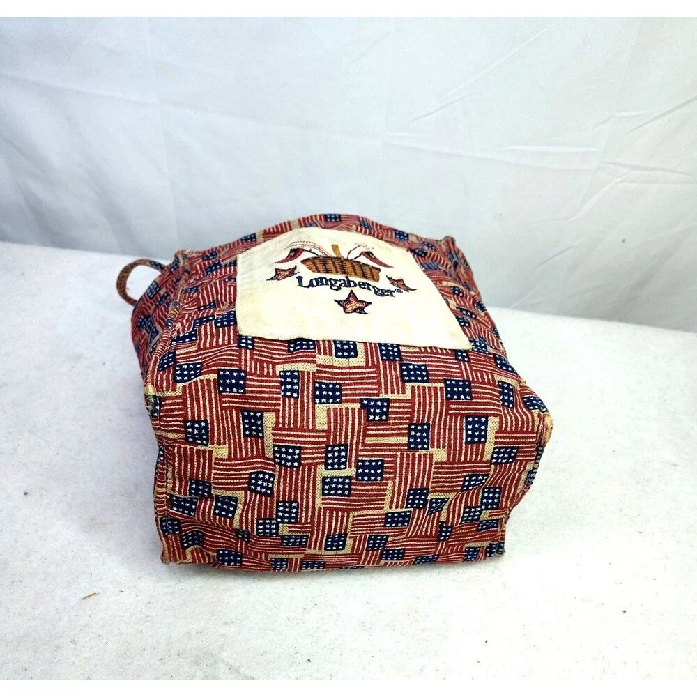 Longaberger Old Glory Small Tote Bag  Double Handle Red White Blue 8